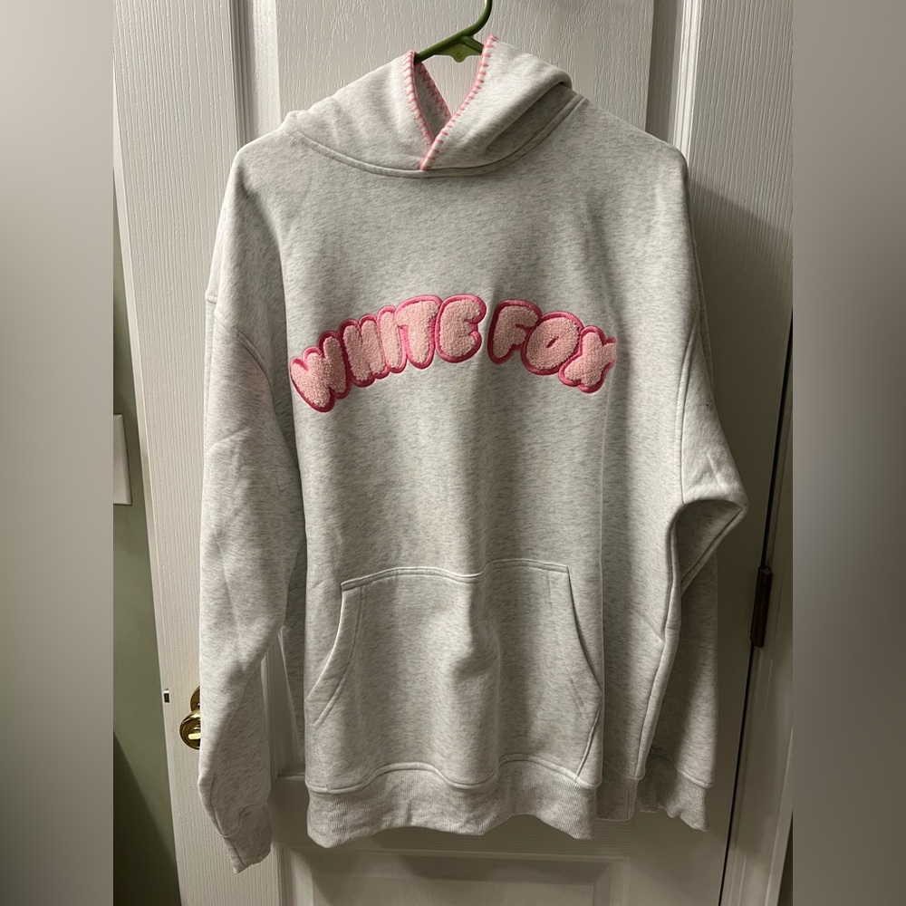 White Fox Boutique Gray Hoodie with Pink Accents